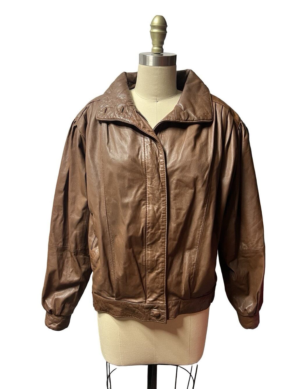 Vtg 80s 90s Morgan Taylor Women’s Brown Leather Slouchy Bomber Jacket SZ S